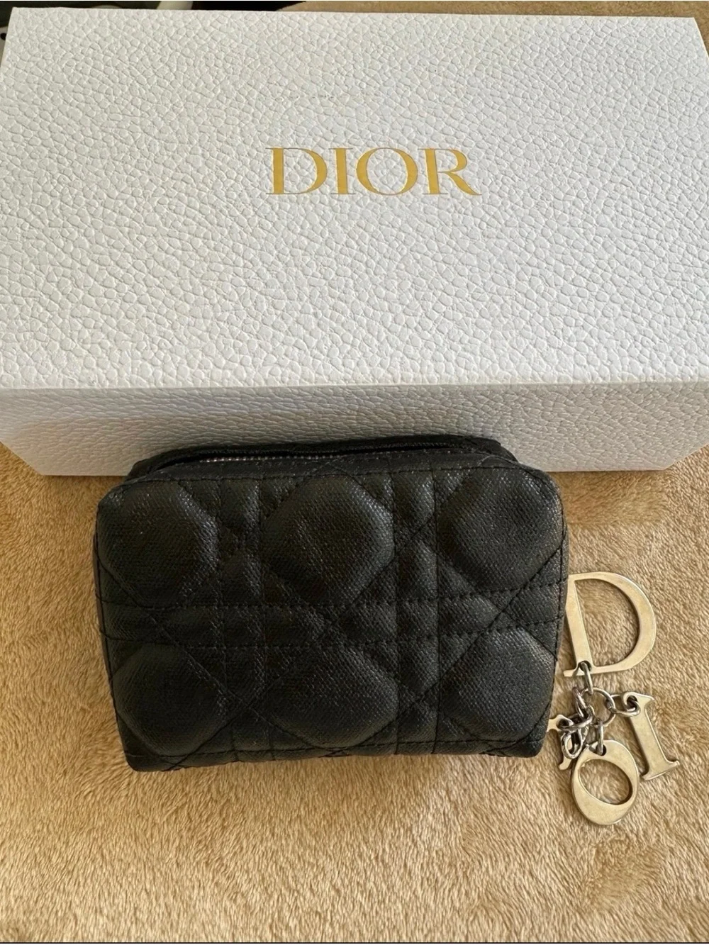 Dior Black Quilted  Mini Pouch with Silver Tone Dior Charm